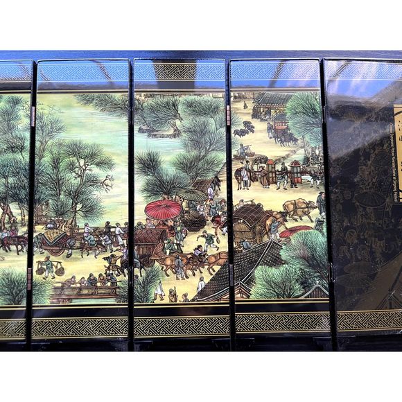 6 panel folding screen, Chinese Symphonic Picture Riverside Scene - Picture 5 of 15
